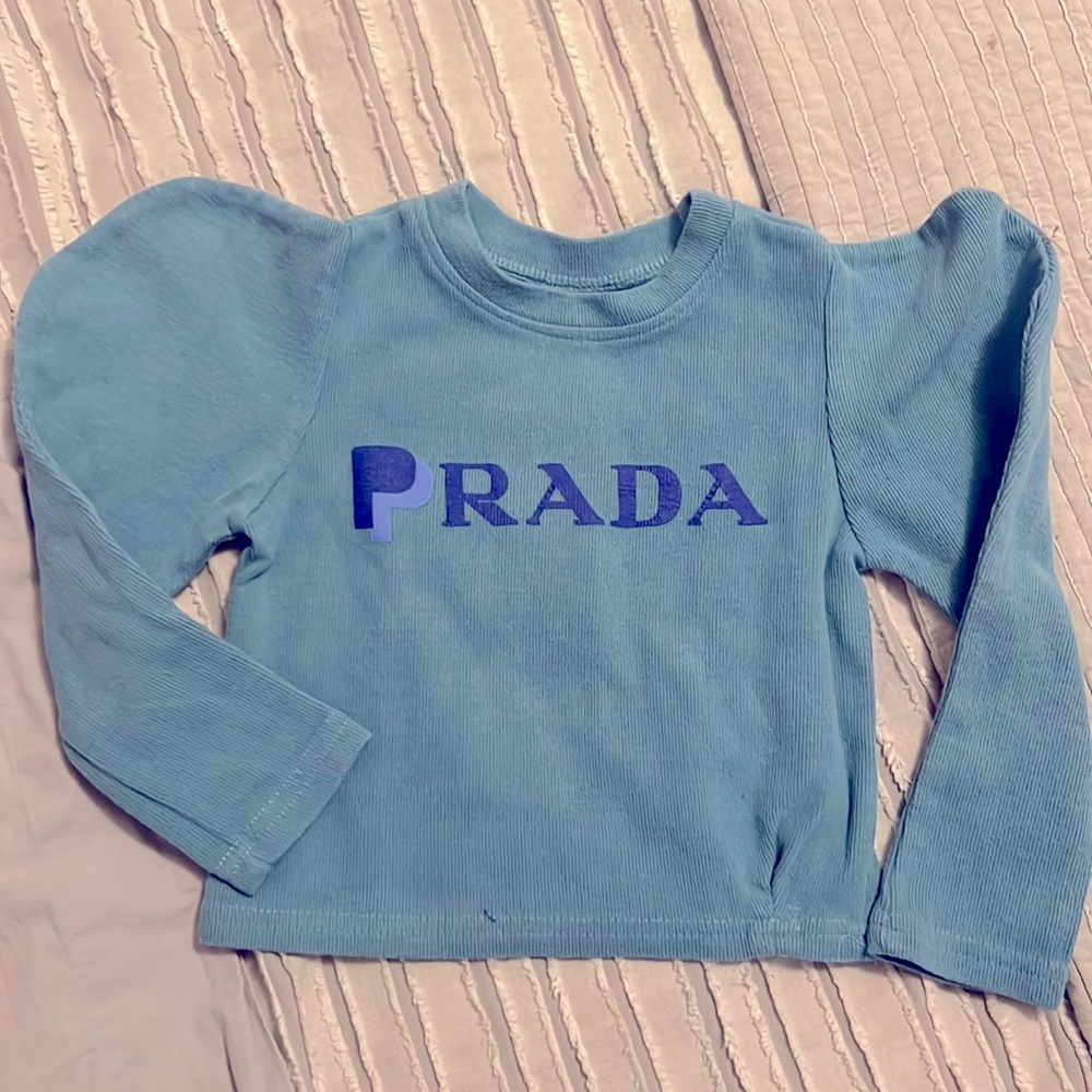 Kids Prada puff sleeve teal cropped long sleeve